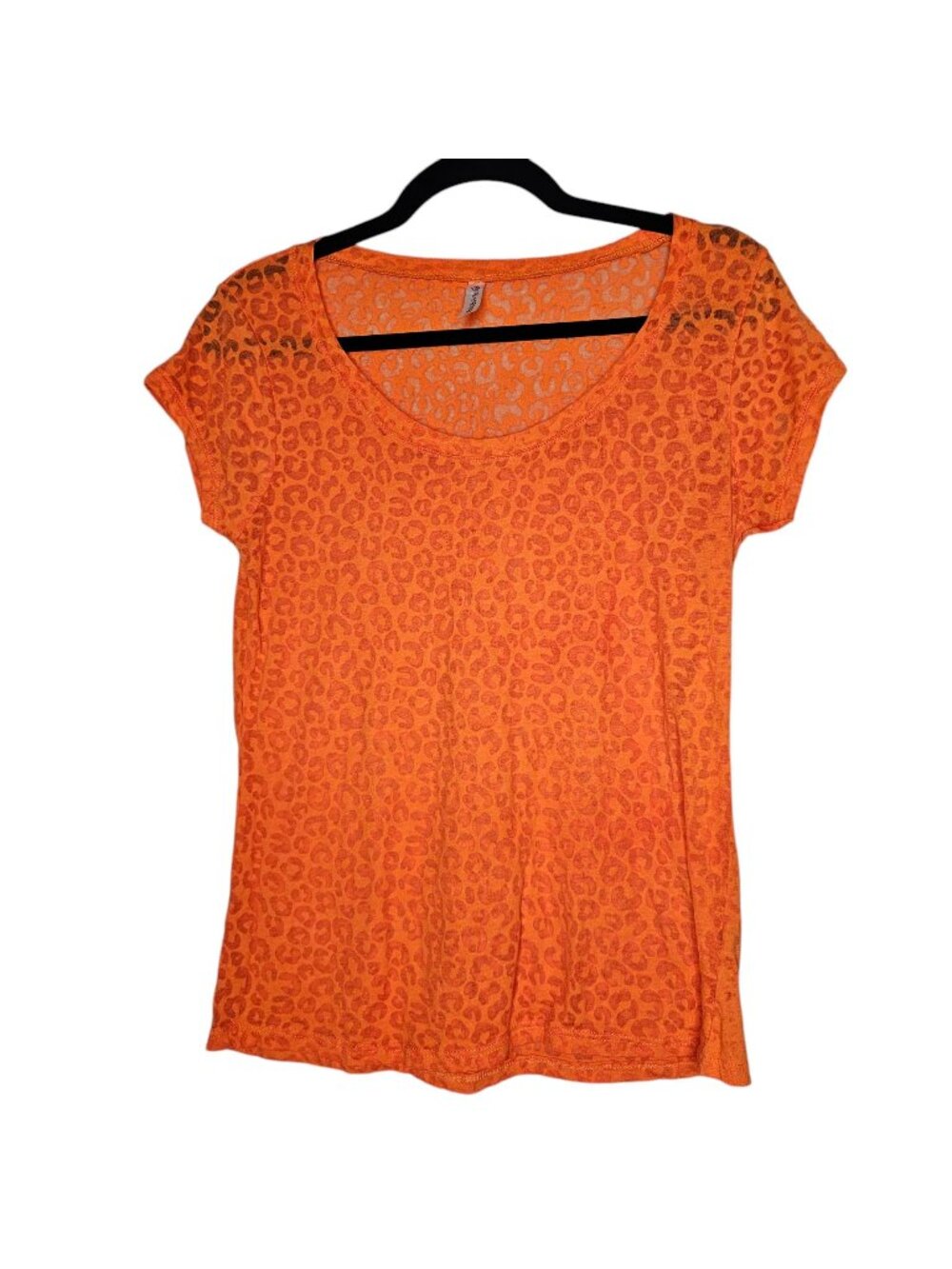 Y2K Splash Size XL Orange Leopard Print Animal Burn Out baby Tee Scene Trashy